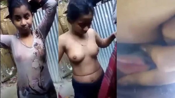Desi village girl ne chut dikhai nahate hue